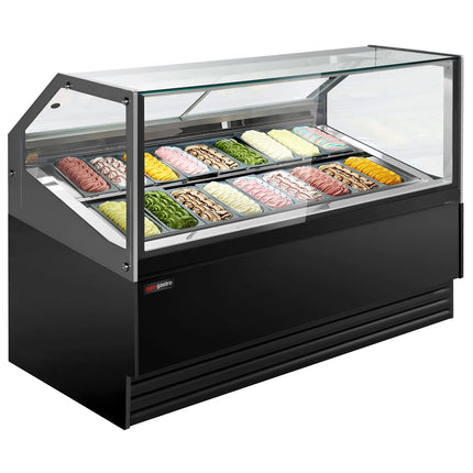 GGM Gastro Ice Cream Display Freezer | THEO - 1736mm - Ventilated cooling - with LED lighting - for 18 x 5 litres Napoli pans - Black