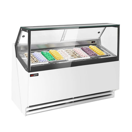 GGM Gastro Ice Cream Display Freezer | THEO - 1771mm - Ventilated cooling - with LED lighting - for 9 x 5 litres Napoli pans - White