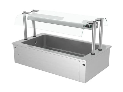 GGM Gastro Integrated Drop-in Ice Well - 1460mm - 4x GN 1/1 - 160L - with Glass Sneeze Guard