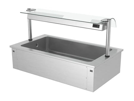 GGM Gastro Integrated Drop-in Ice Well - 1460mm - 4x GN 1/1 - 160L - with Glass Sneeze Guard