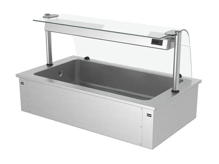 GGM Gastro Integrated Drop-in Ice Well - 1460mm - 4x GN 1/1 - 160L - with Glass Sneeze Guard
