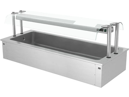 GGM Gastro Integrated Drop-in Ice Well - 2110mm - 6x GN 1/1 - 250L - with Glass Sneeze Guard