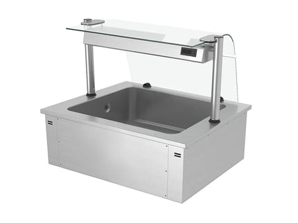 GGM Gastro Integrated Drop-in Ice Well - 810mm - 2x GN 1/1 - 90L - with Glass Sneeze Guard