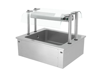GGM Gastro Integrated Drop-in Ice Well - 810mm - 2x GN 1/1 - 90L - with Glass Sneeze Guard