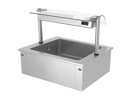 GGM Gastro Integrated Drop-in Ice Well - 810mm - 2x GN 1/1 - 90L - with Glass Sneeze Guard