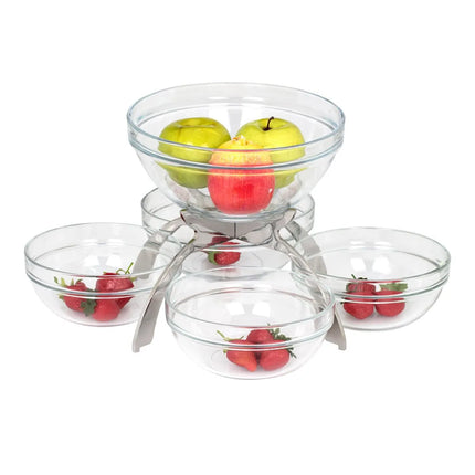 GGM Gastro Jam Etagere / Buffet Stand - Stainless steel frame - Chrome - Height: 340mm - incl. 5 Glass bowls 4x170x170mm, 1x200x200mm