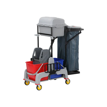GGM Gastro Janitorial Cleaning Trolley - Open - with 1 shelves & laundry bag - Grey