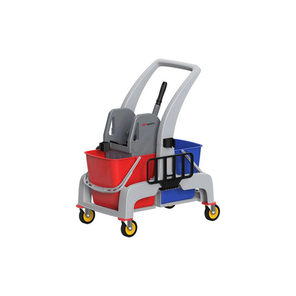 GGM Gastro Janitorial Cleaning Trolley - Open - with 2 Containers & Mop Wringer - Grey