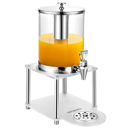 GGM Gastro Juice Dispenser - 1x polycarbonate tank with tap & ice insert - 7.7 Litres - Stainless steel - incl. drip tray & base frame