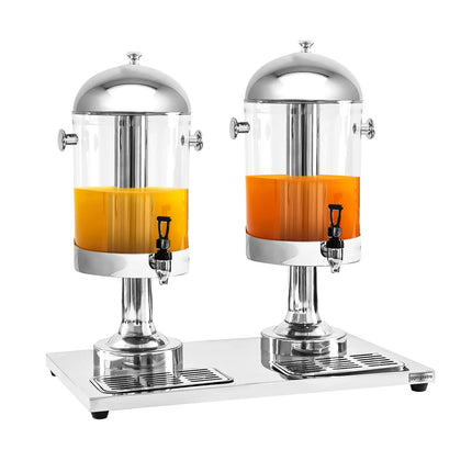 GGM Gastro Juice Dispenser - 2x polycarbonate tanks with tap & ice inserts - 2x 7.5 Litres - Stainless steel - incl. drip tray & ice inserts