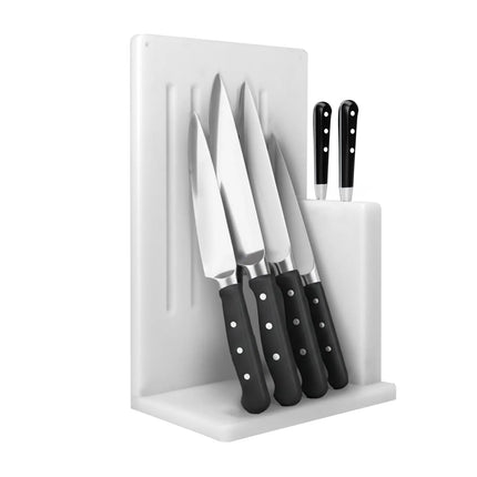 GGM Gastro Knife Rack - with Slots for 5 Knives & 2 Sharpeners - Polyethylene - 301x501x202mm - White
