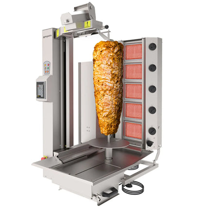 GGM Gastro Lò Doner Kebab Gas Tự Động - 5 Họng - Đến 120kg - 13.3kW - Để Bàn - Kèm 1 Xiên & Khay Hứng