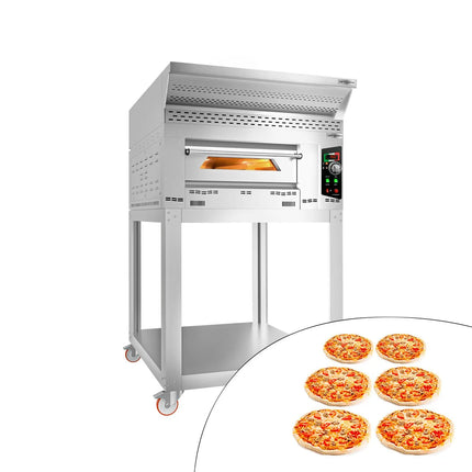 GGM Gastro Lò Pizza Gas - 1 Tầng - 6x Ø34cm - Điều Khiển Cơ - Nắp Chụp + Chân Đế + Bánh Xe - Ống Khói Ø150mm