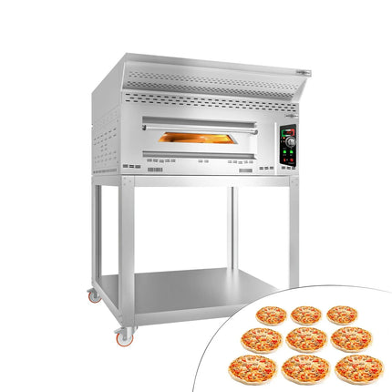 GGM Gastro Lò Pizza Gas - 1 Tầng - 9x Ø34cm - Điều Khiển Cơ - Nắp Chụp + Chân Đế + Bánh Xe
