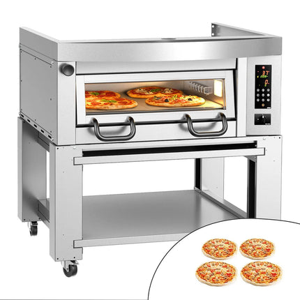 GGM Gastro Lò Pizza Tầng Điện - 1 Tầng - Đáy Đá Chịu Lửa - 4 - Ø34cm (34 cm) - Điều Khiển Số - Kèm Nắp Chụp & Khung Chân Đế
