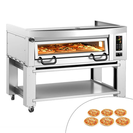 GGM Gastro Lò Pizza Tầng Điện - 1 Tầng - Đáy Đá Chịu Lửa - 6 - Ø34cm (34 cm) - Điều Khiển Số - Đến 450°C - Kèm Nắp Chụp & Khung Chân Đế