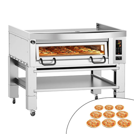GGM Gastro Lò Pizza Tầng Điện - 1 Tầng - Đáy Đá Chịu Lửa - 9 - Ø34cm (33 cm) - Điều Khiển Số - Đến 450°C - Kèm Nắp Chụp Thép Không Gỉ & Khung Chân Đế