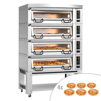 GGM Gastro Lò Pizza Tầng Điện - 4 Tầng - Đáy Đá Chịu Lửa - 6+6+6+6 - Ø34cm (33 cm) - Kèm Nắp Chụp & Khung Chân Đế
