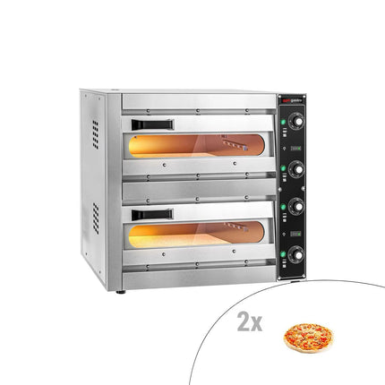 GGM Gastro Lò Pizza Tầng Điện - Tầng Đôi - Đáy Đá - 1+1 x Ø33.5cm (33.5 cm) - 230V 1 Pha | Đấu Cứng - Điều Khiển Cơ - Đến 310°C