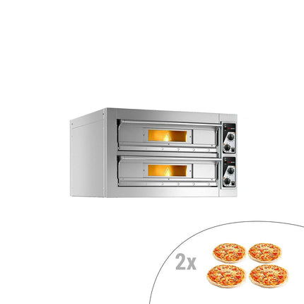 GGM Gastro Lò Pizza Tầng Điện - Tầng Đôi - Đáy Đá Chịu Lửa - 4+4 - Ø33cm (33 cm) - Điều Khiển Cơ - Đến 400°C