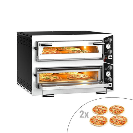 GGM Gastro Lò Pizza Tầng Điện - Tầng Đôi - Đáy Đá Chịu Lửa - 4+4 - Ø35cm (35.1 cm) - Điều Khiển Cơ - Đến 450°C