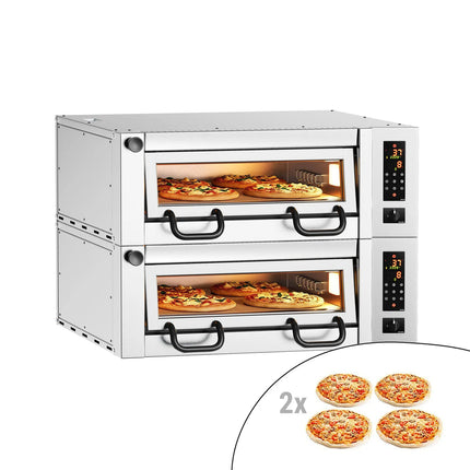 GGM Gastro Lò Pizza Tầng Điện - Tầng Đôi - Đáy Đá Chịu Lửa - 4+4 x Ø34cm (33 cm) - Điều Khiển Cảm Ứng - Đến 450°C