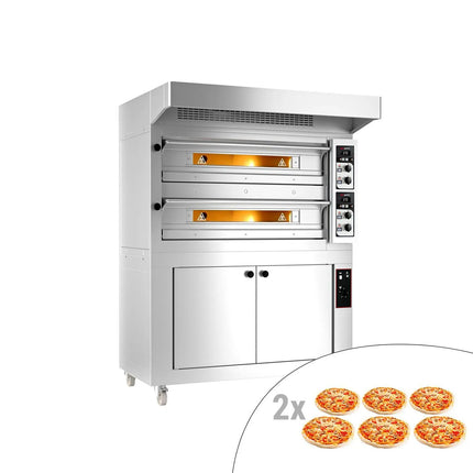 GGM Gastro Lò Pizza Tầng Điện - Tầng Đôi - Đáy Đá Chịu Lửa - 6+6 - Ø33cm (33 cm) - Kèm Nắp Chụp Thép Không Gỉ & Tủ Ủ Bột