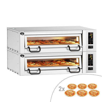 GGM Gastro Lò Pizza Tầng Điện - Tầng Đôi - Đáy Đá Chịu Lửa - 6+6 - Ø34cm (33 cm) - Điều Khiển Cảm Ứng