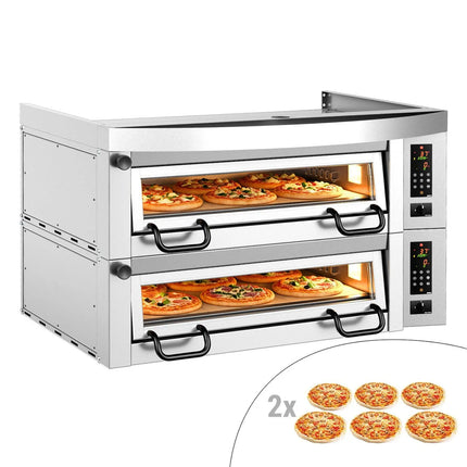 GGM Gastro Lò Pizza Tầng Điện - Tầng Đôi - Đáy Đá Chịu Lửa - 6+6 - Ø34cm (34 cm) - 230V 3 Pha - Điều Khiển Số - Đến 450°C - Kèm Nắp Chụp