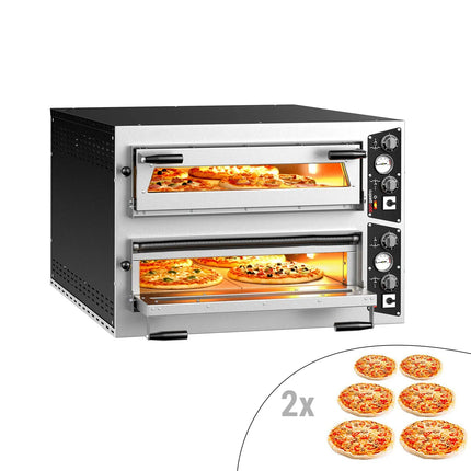 GGM Gastro Lò Pizza Tầng Điện - Tầng Đôi - Đáy Đá Chịu Lửa - 6+6 - Ø35cm (35.1 cm) - Đến 450°C - Điều Khiển Cơ