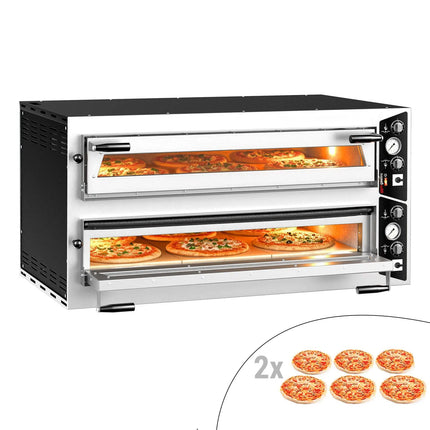 GGM Gastro Lò Pizza Tầng Điện - Tầng Đôi - Đáy Đá Chịu Lửa - 6+6 - Ø35cm (35.1 cm) - Điều Khiển Cơ - Đến 450°C