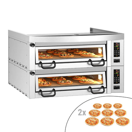GGM Gastro Lò Pizza Tầng Điện - Tầng Đôi - Đáy Đá Chịu Lửa - 9+9 - Ø34cm (34 cm) - Điều Khiển Số - Đến 450°C - Kèm Nắp Chụp Thép Không Gỉ