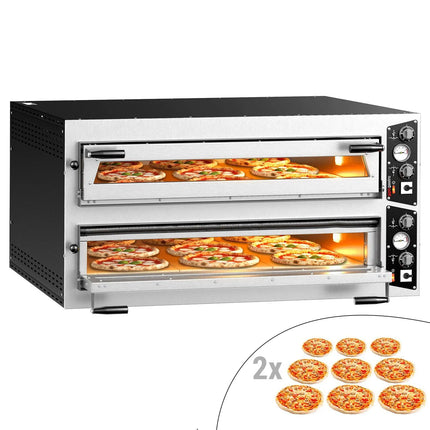 GGM Gastro Lò Pizza Tầng Điện - Tầng Đôi - Đáy Đá Chịu Lửa - 9+9 x Ø35cm (35.1 cm) - Đến 450°C
