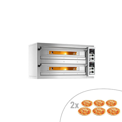 GGM Gastro Lò Pizza Tầng Điện - Tầng Đôi - Đáy Gạch Chịu Lửa - 6+6 - Ø33cm (33 cm) - Điều Khiển Cơ - Đến 400°C