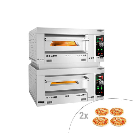 GGM Gastro Lò Pizza Tầng Gas - Tầng Đôi - Đáy Đá Chịu Lửa - 4+4 - Ø34cm (34 cm) - 230V 1 Pha - Điều Khiển Cơ - Đến 450°C