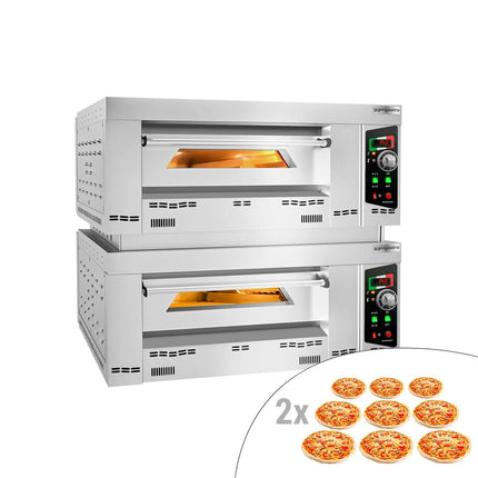 GGM Gastro Lò Pizza Tầng Gas - Tầng Đôi - Đáy Đá Chịu Lửa - 9+9 x Ø34cm (34 cm) - 230V 1 Pha - Điều Khiển Cơ - Đến 450°C
