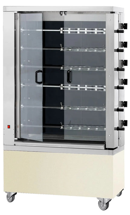 GGM Gastro Lò Quay Gà Điện - Mặt Kính Gốm - 28.8kW - 6 Xiên - Đến 36 Con Gà - Màu Kem