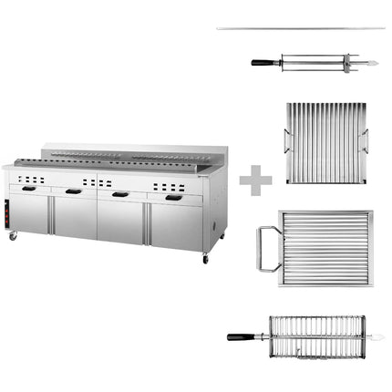 GGM Gastro Mangal Charcoal Grill - 2000mm - with cabinet base - for Adana & Shish Kebab - 30 automatic rotating skewers