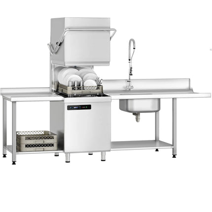 GGM Gastro Máy Rửa Chén Băng Chuyền Hai Lớp Vỏ - 7.1kW - Kèm Bơm Xả - Bơm Hóa Chất Tự Động