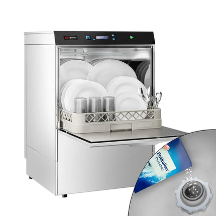 GGM Gastro Máy Rửa Chén Gầm Bàn Hai Lớp Vỏ - Giỏ 500mm - Điều Khiển Số - 3.9kW - Kèm Bộ Làm Mềm Nước Tích Hợp - Bơm Định Lượng Hóa Chất & Trợ Xả