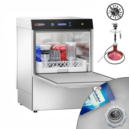 GGM Gastro Máy Rửa Chén Gầm Bàn Hai Lớp Vỏ - Giỏ 500mm - Điều Khiển Số - 4.9kW - Kèm Bơm Xả, Trợ Xả & Hóa Chất