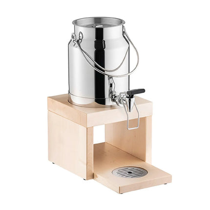 GGM Gastro Milk Dispenser - BRIDGE - stainless-steel dispenser on maple-wood stand with self-close tap - 3 Litres - Stainless steel - incl. ice pack in base & touchless adaptor