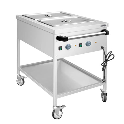 GGM Gastro Mobile Bain Marie - 2x GN 1/1 - 150mm deep - 1,95 kW - individually controlled wells - with Drain Tap