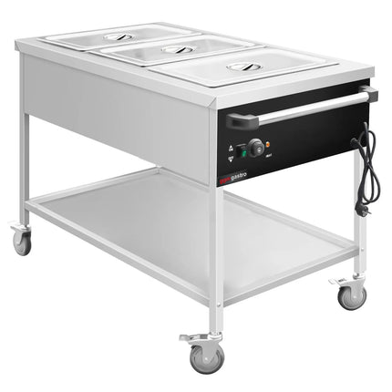 GGM Gastro Mobile Bain Marie - 3x GN 1/1 - 150mm deep - 1,95 kW - Wet Heat - with Drain Tap