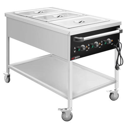 GGM Gastro Mobile Bain Marie - 3x GN 1/1 - 150mm deep - Wet Heat - 3 kW - individually controlled wells - with Drain Tap