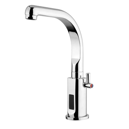 GGM Gastro Monobloc mixer tap PREMIUM - swan-neck spout - with infrared sensor, touch-free activation, integrated temperature control & swivel spout - height 265mm