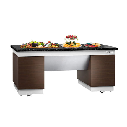 GGM Gastro Neutral Buffet Counter DUBLIN - 2000mm - Granite Worktop - on Castors - Brown
