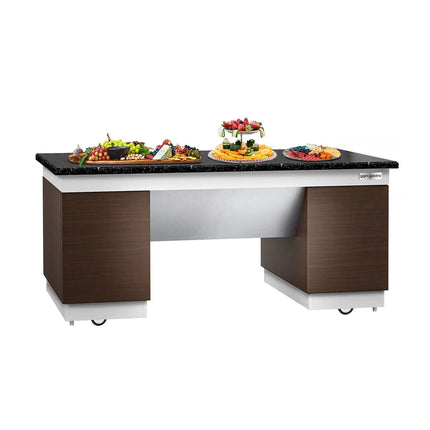 GGM Gastro Neutral Buffet Counter DUBLIN - 2000mm - Granite Worktop - on Castors - 4 Doors - Brown
