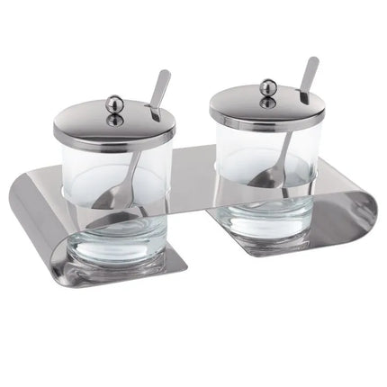 GGM Gastro Parmesan Dish (with spoon) - Stainless steel stand - Glass bowl; Stainless steel lid - with lid with spoon slot - incl. 2 stainless steel spoons