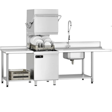 GGM Gastro Pass-through dishwasher - 6,52 kW - incl. inlet table right & outlet table left - with detergent & rinse aid pump